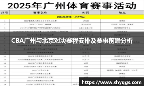 xc体育CBA广州与北京对决赛程安排及赛事前瞻分析